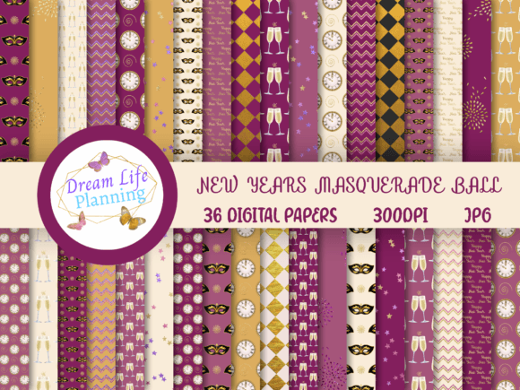Download New Years Masquerade Ball Digital Papers - New year Collection