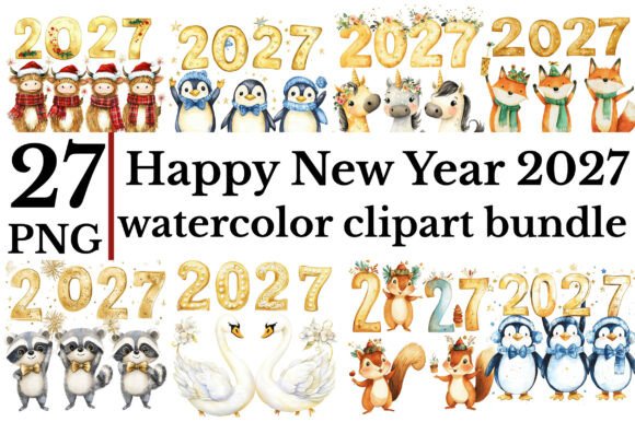 Download Happy New Year 2027 Watercolor Clipart B - New year Collection