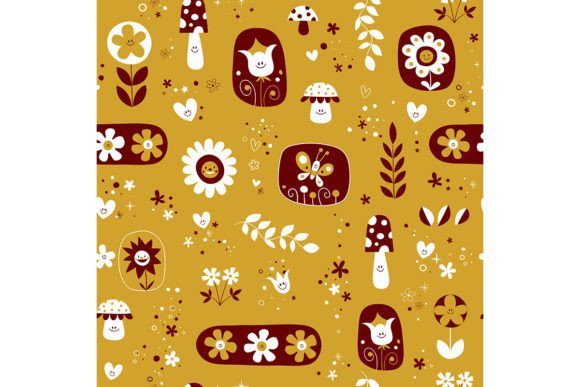 Download Cute Flowers Mushrooms Nature Pattern - Nature pattern Collection